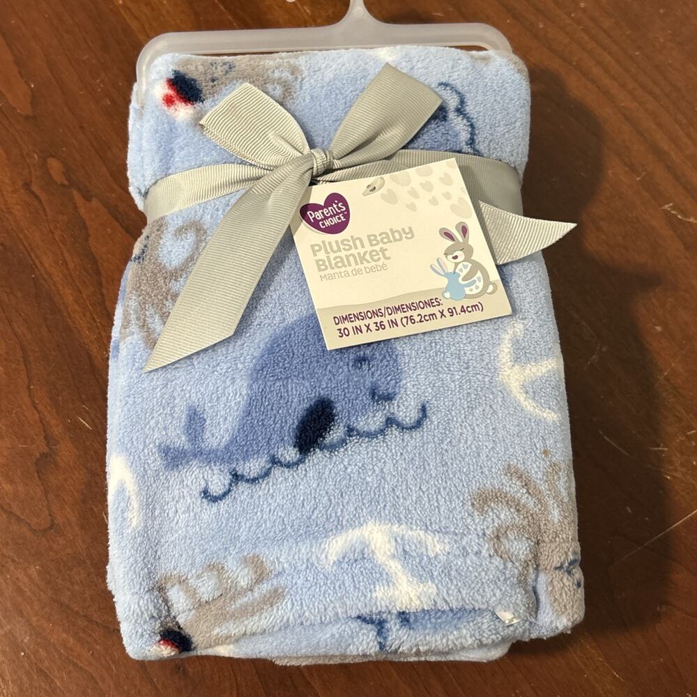 Parents Choice Baby Blanket Fleece Blue Anchor Sea Ocean Octopus Whale 30"x36"